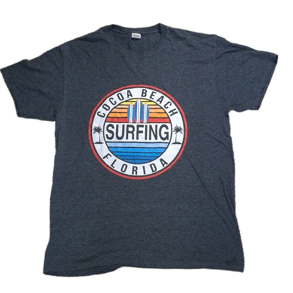 COCOA BEACH SURFING FLORIDA SHIRT MENS MEDIUM FRUIT OF THE LOOM HD COTTON GRAY